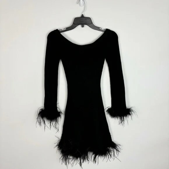 Lovers and Friends Ellerie Feather Knit Mini Dress in Black Size M - Picture 4 of 9